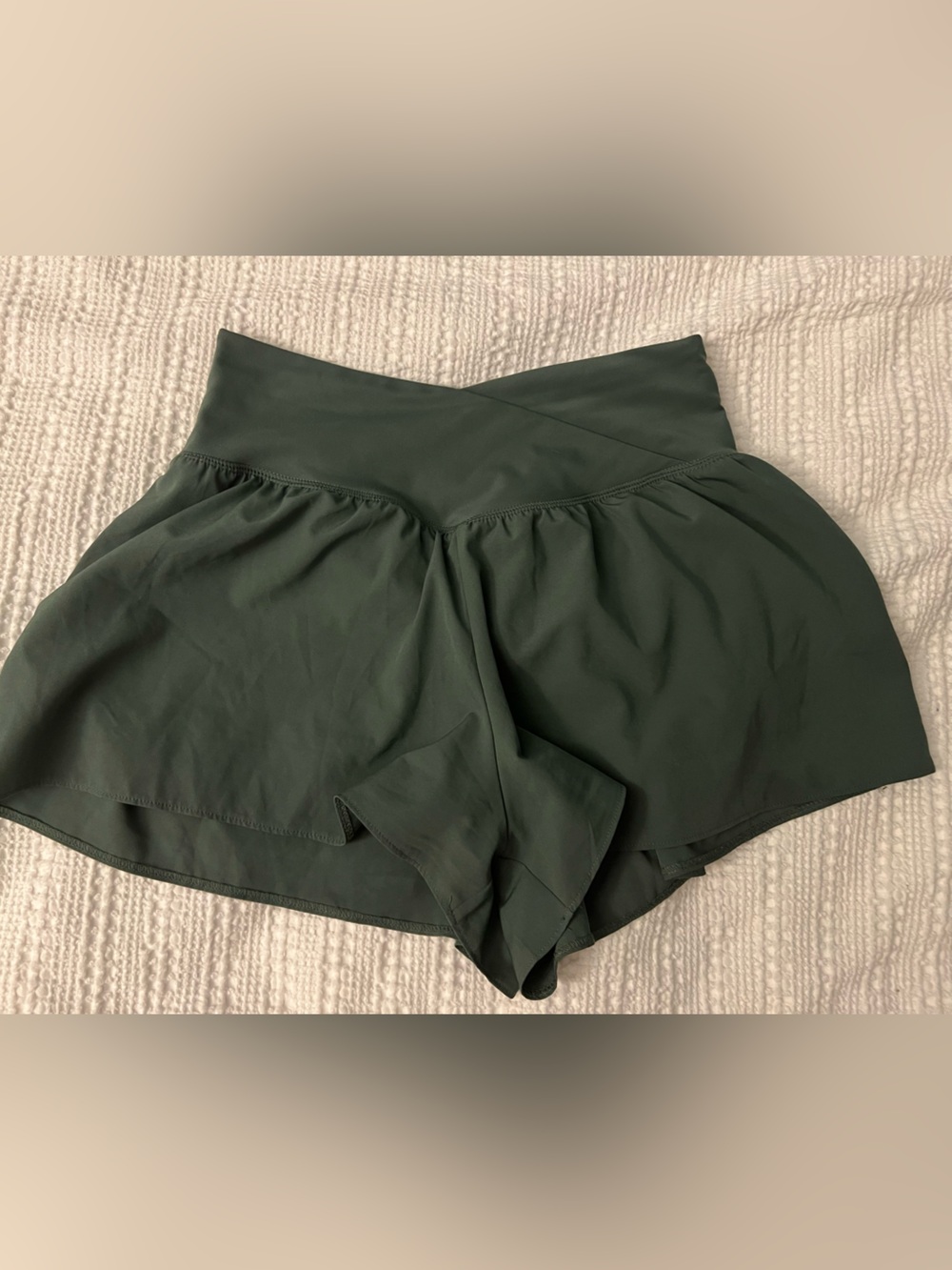 90 Degree By Reflex Dark Green Athletic Shorts with Cross-Over Waistband